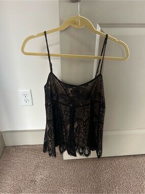 BCBGMaxAzria Black Lace Camisole with Scalloped Hem